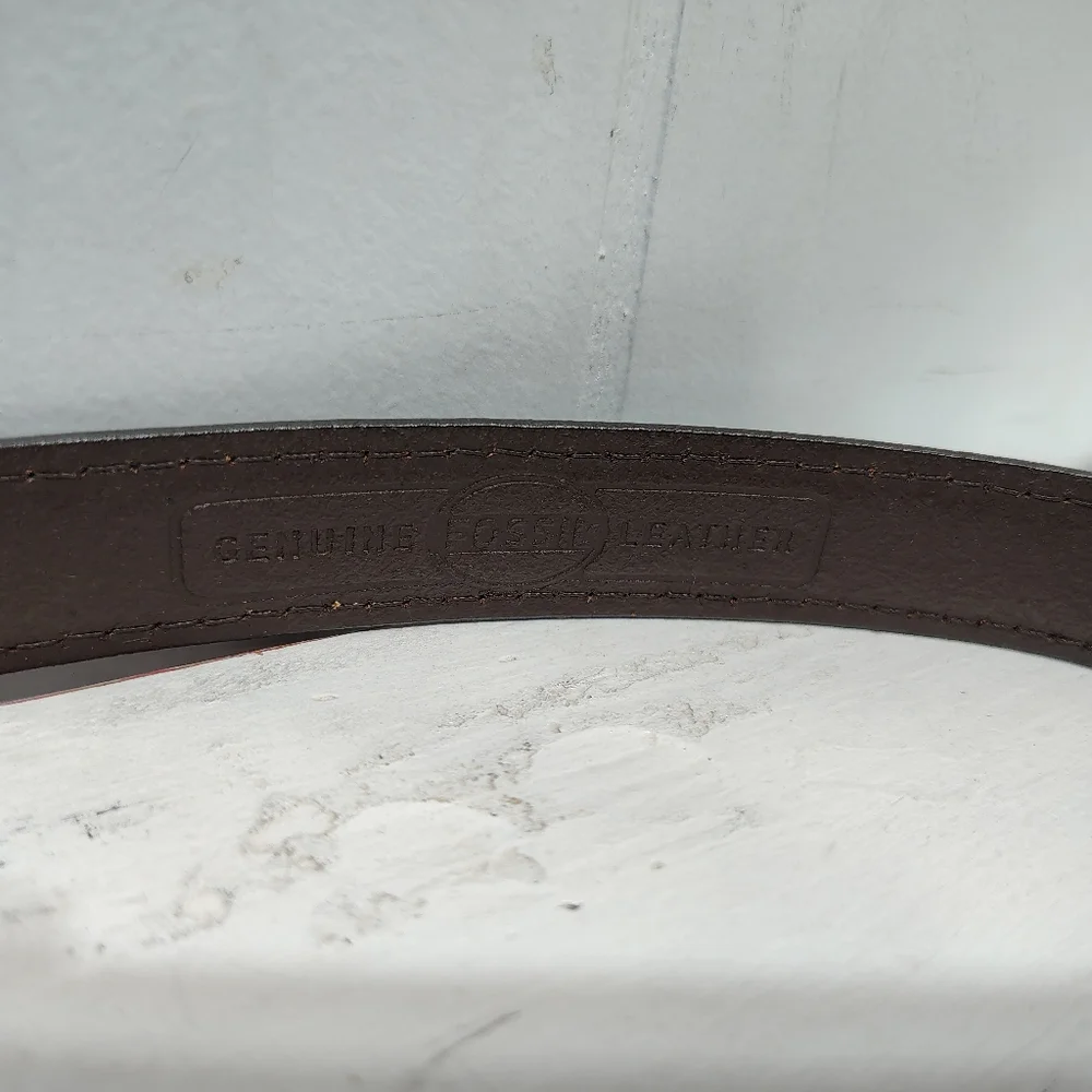 Fossil Brown Leather Belt Gold Buckle Men’s 39.5” Classic Casual Dress‎